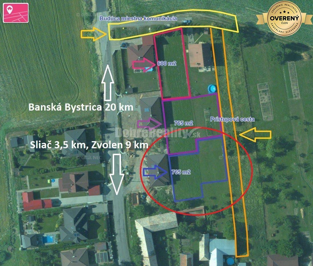 PREDAJ: Pozemok pre rodinný dom, 765 m2, Veľká Lúka, okres Zvolen