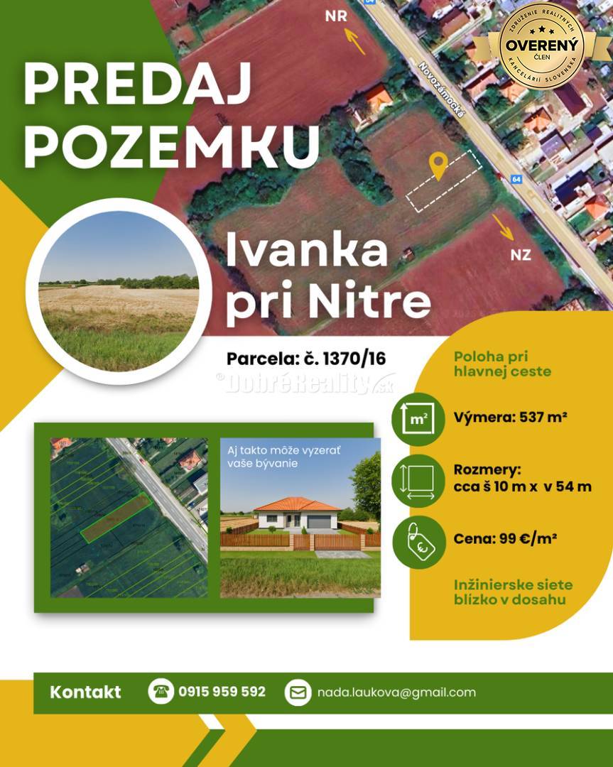 Stavebný pozemok na predaj – Ivanka pri Nitre (537 m²) | MHD, IS, rovi